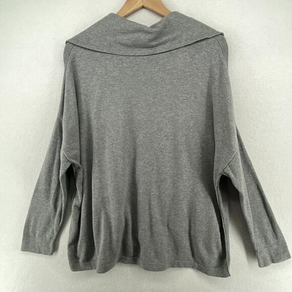 EILEEN FISHER Sweater L Organic Cotton Snap Front Cardigan Oversized Gray - Picture 2 of 13